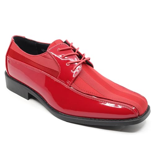 Image of Men's Oxford Lace up Striped Satin Patent Tuxedo Dress Shoes MC-179