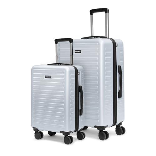 Image of Assembly Stark Dual-Tone Trolley Bag Set of 2-20 Plus 28 Inch Hard Shell Polycarbonate Luggage Set with TSA Lock 8 Spinner Wheels Silver