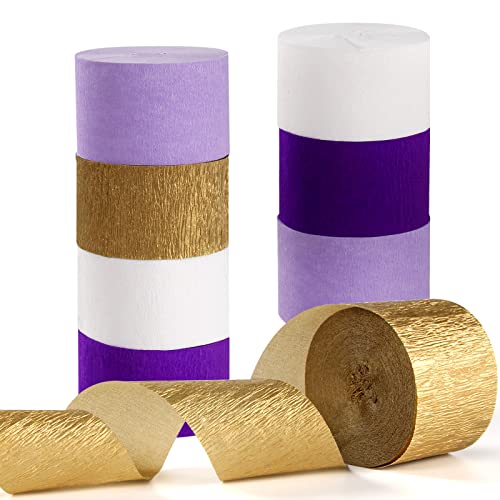 Image of Purple-Gold Party Decorations Crepe-Paper Streamers - 8 Rolls White Purple Lavender Graduation Steamer Woman Birthday Wedding Bridal Shower Paper Garland Mothers Decor Panduola