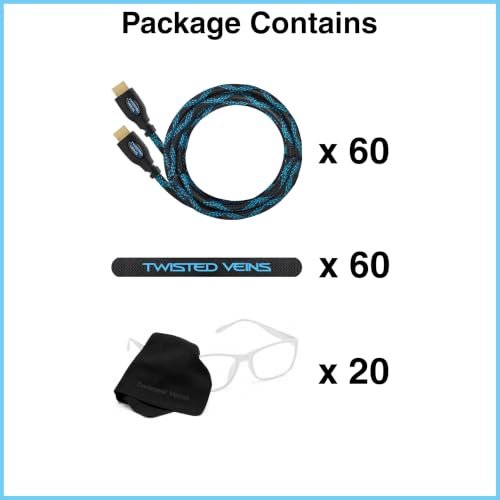Image of HDMI Cable 3 ft, 60-Pack, Premium Braided Cord, Includes 60 Microfiber Cable Ties and 20 Screen Cleaning Cloths, High Speed with Ethernet, Supports HDMI 2.0b 4K 60hz HDR and ARC
