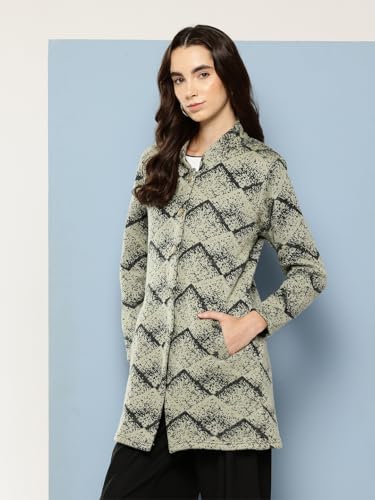 Image of Aarika Womens Winter Wear Lemon Colour Abstract Woolen Cardigan