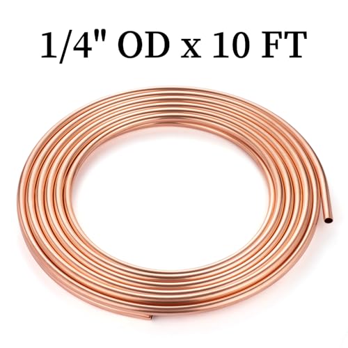 Image of GOORY Copper Tubing 1 /4 inch OD x 0.195 inch ID x 10 FT - 99.9% C12200 Pure ACR Tube - ASTM B280 Refrigeration T2 Copper Tube Soft Coil - Round Seamless Tubing for HVAC System Refrigerator Industry DIY