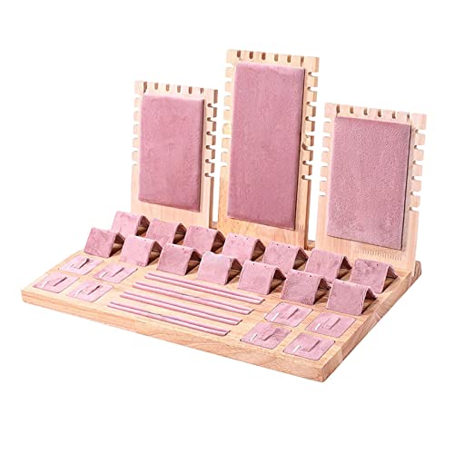 YsXoWiui Bandeja de Almacenamiento de Joyas, Soporte para Exhibir Collares, 15.3x9.2x9 Pulgadas, Madera Rosa para
