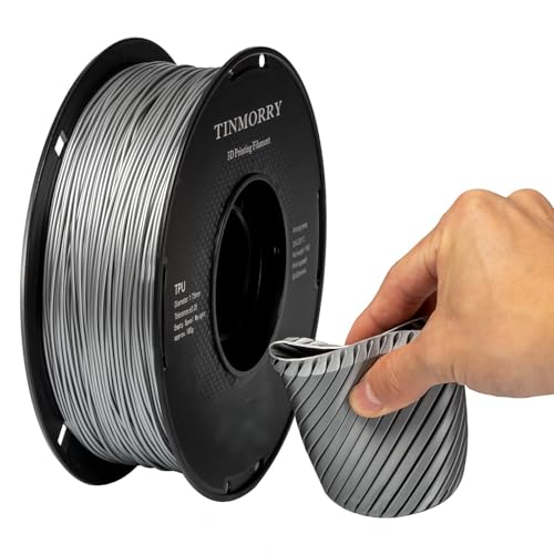 TINMORRY Filamento de TPU de 1,75 mm, TPU 95 A, flexible para impresora 3D con superficie brillante, adecuado para la mayoría de impresoras 3D FDM, bobina de 1 kg (2,2 lbs), plateado metálico