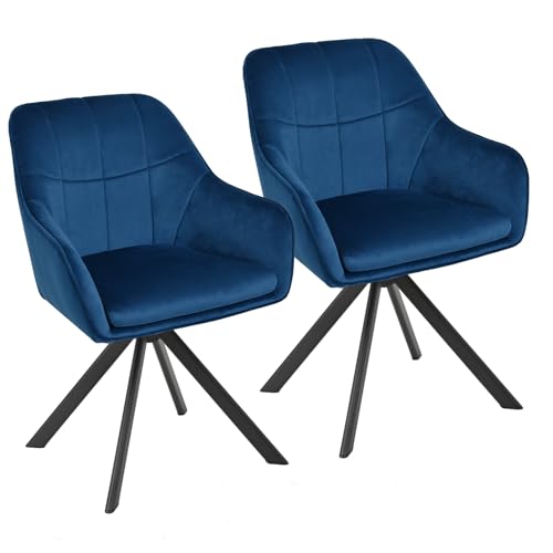 Goeurvant Lot de 2 Chaise Pivotante Velours Salle à Manger à 360° avec Accoudoirs Chaise de Cuisine Fauteuil Pieds en Métal pour Salon, Bleu Foncé