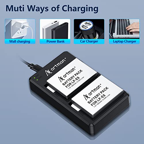 Artman Lp-E8 Battery And Rapid Dual Usb Charger Kit For Fully Compatible With Canon Eos Rebel T3I T2I T4I T5I, Eos 600D 550D 650D 700D, Kiss X4 X5 X6 X7, Lc-E8E Digital Cameras(2-Pack 1800Mah) #TOP4
