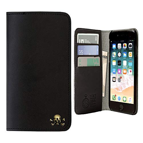 iPod touch 第7世代 2019年モデル ケース 手帳型 本革 国産 栃木レザー マグネットなし 髑髏 ドクロ 革 全機種対応 カバー (ブラック) apple アイポッド アイポッドタッチ