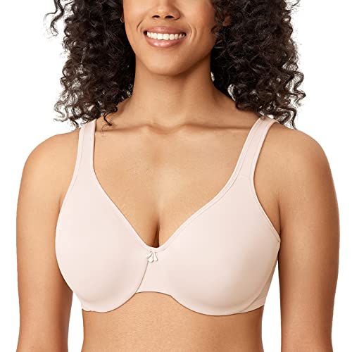 Delimira Women's Minimiser Bra Plus Size Underwired Full Cup Non Padded Seamless Support T Shirt Bra Rose White 34DD