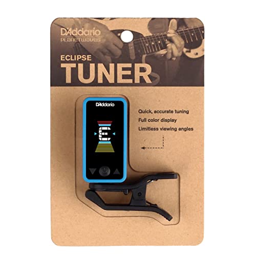 D'addario Accessories Guitar Tuner - Eclipse Headstock Tuner - Clip On Tuner For Guitar - Great For Acoustic Guitars & Electric Guitars - Quick & Accurate Tuning - Blue #TOP2