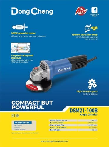 Image of DongCheng Angle Grinder | 900W | 100mm Wheel Diameter | 13000 RPM | Labyrinth Dustproof Structure | Rear Toggle Switch | Heavy Duty | Two Cutting Wheel & One Pair Of Hand Gloves FREE | DSM21-100B |