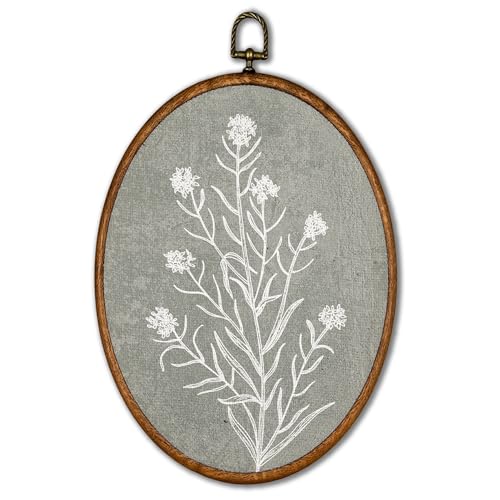 KSDUT Vintage Flower Wall Art Decor - Botanical Neutral Mid Century Modern Wall Art Canvas Frame Hanging Prints, Vintage Landscape Oval Wall Art Decor for Home Decorations 8.6"x11.4"