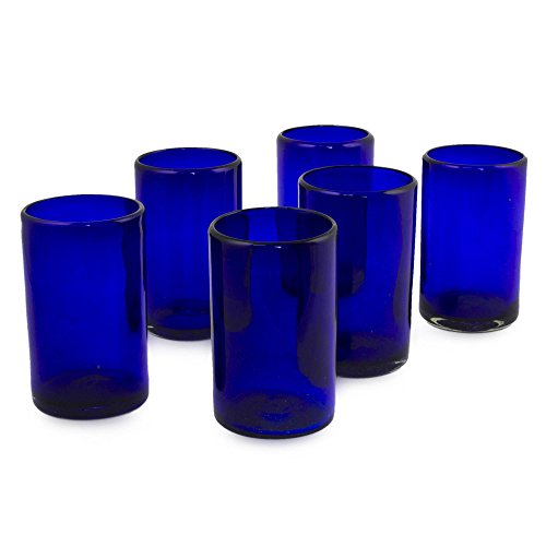 Novica Artisan Crafted Cobalt Blue Hand Blown Recycled Glass Cocktail Glasses, 14 Oz, Solid Blue' (Set Of 6) #TOP3