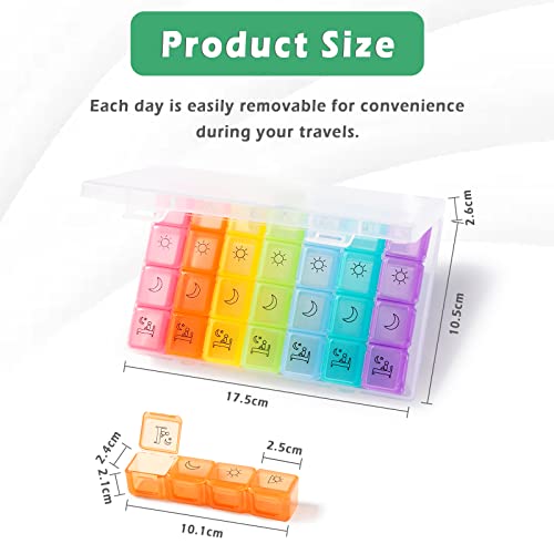 Vinabo 7 Daagse Persoonlijke pillendoosjes, 4 keer pillen organizer ochtend middag avond nacht, dagelijkse pillenorganisator met 28 vakken voor vitamines, supplementen en medicijnen - Afbeelding 3