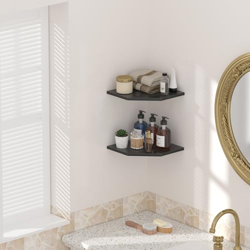 Miniatura 6 de Jjl Estante De Esquina Para Pared 26,5 Cm - Set De 2 Unidades, 29,7 Cm Profundidad, Diseño En Forma De Pentágono, Ideal Para Decoración Y Almacenamiento En Esquinas De Pared, Negro