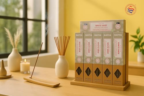 Image of Satya Smudge Incense Stick - Hand-Rolled Indian Masala Incense for Meditation, Yoga & Spiritual Cleansing Pack of 6 (Smudge White Sage)