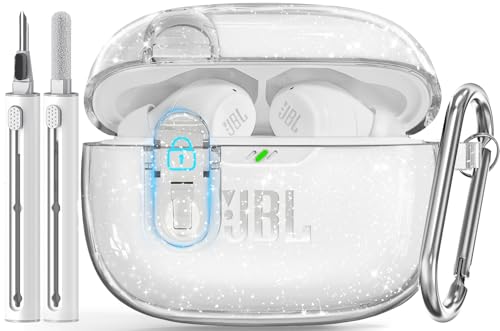 Wowwat JBL Vibe 200TWS/JBL Vibe Beam�P�[�X ���b�N�t���ATPU �����ی�P�[�X�J�o�[ �j�����p �N���[�i�[�L�b�g�ƃL�[�`�F�[���t�� JBL Vibe Beam 2 (2025) �Ή� �N���A �O���b�^�[