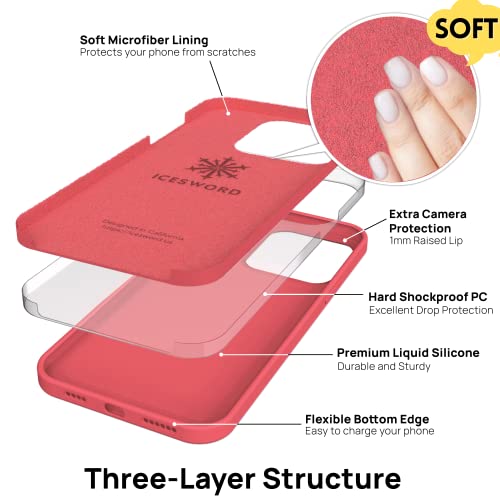 Icesword Iphone 13 Pro Max Case Berry, Cute Liquid Silicone Slim Protective Shockproof Phone Case Cover,Soft Anti-Scratch Microfiber Lining,Matte Hot Pink Sweet Punch Ruby Cerise 6.7Inch 13Pm- Berry #TOP2