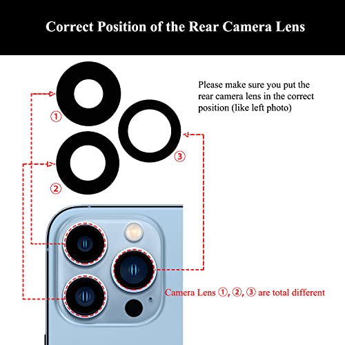 Lozop Rear Camera Lens Glass Replacement With Adhesive Pre-Installed Compatible For Iphone 13 Pro / 13 Pro Max (3 Pieces/Set) With Repair Tools And Installation Manual #TOP5