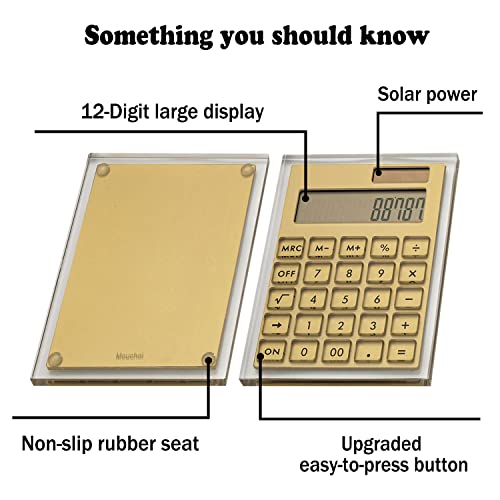 Calculadora de folha dourada, calculadora fina acrílica de energia solar com grande visor LCD e supo