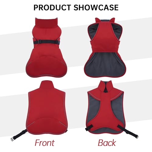 Hjyokuso Hundemantel Dackel, Winddichter Wasserdichter Wintermantel Für Dackel Hunde, Hundejacke Für Große Hunde, Hundemantel Winter Mit Bauchschutz Und Leinenloch, Winterjacken Für Hunde - Rot