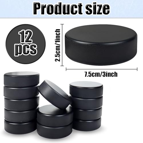 APUXXJUPA 12 Pcs Foam Hockey Pucks, Black Rubber Street Hockey Puck Mini Knee Hockey Balls for Indoor Outdoor Practice for Kids Adults, Diameter 3", Thickness 1"