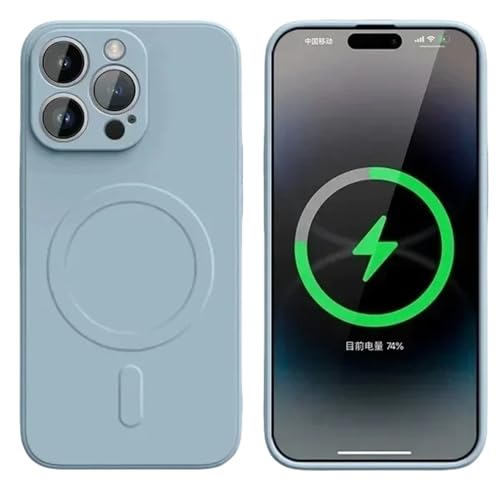 Coque chargement magnétique iPhone 15 14 13 12 silicone liquide antichoc gris sidéral