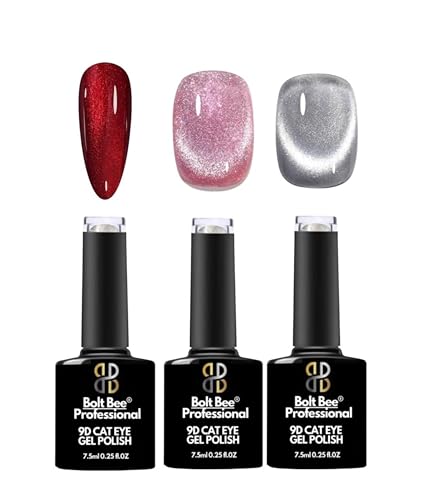 Image of Red, Pink & silver 3pcs Cat Eye Gel Nail Polish 7.5ml- Magnetic Shimmer Effect | Long-Lasting UV /LED Soak Off Gel | Mirror Shine Cat Eye Nail Art Gel for Salon (red,pink& silver)