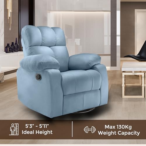Image of Little NAP Helios Soft Suede Fabric Single Manual Rocking & 360 Revolving Recliner | Padded 1 Seater Aaram Sofa | Relaxing Chair for Home Office Living Bed Room | Sky Blue
