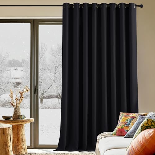 PONY DANCE Cortinas 3 Metros Termicas Aislantes Frio y Calor para Salon Dormtiorio Matrimonio Opacas Curtains Blackout for Living Room con Ojales 1 Pieza,300x260cm,Negro
