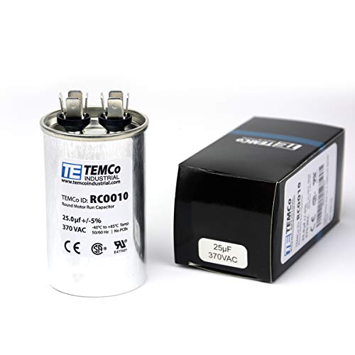 TEMCo 25 uF Run Capacitor CBB65, 25 MFD, 370V, Round, 50/60Hz | for HVAC AC Fan, Motor, Blower Applications