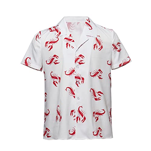 MelangCos Men's Kramer Lobster Shirt Button-Up White Shirt Short Sleeve Hawaiian Shirts