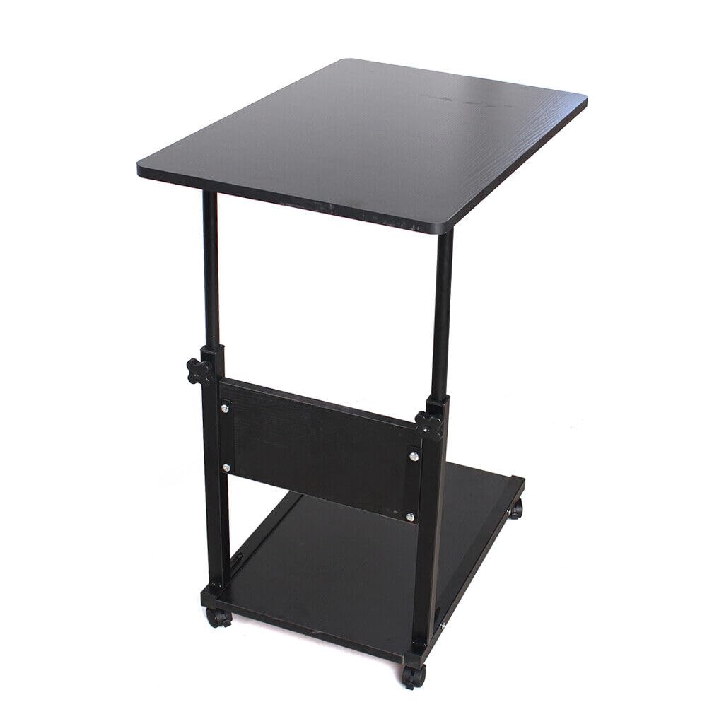 Tavolino da divano, da letto, in metallo e legno con ruote, 50 x 35 x 80 cm regolabile in altezza (55-80 cm) (nero)