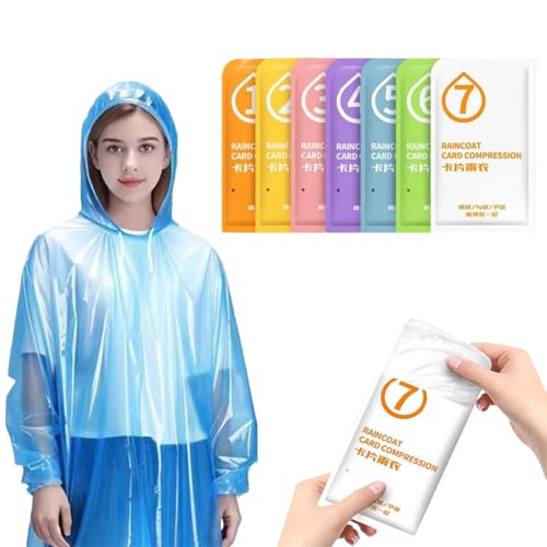 LCHYI 7Pcs Disposable Rain Ponchos for Adults Reusable Raincoats Portable Emergency Rain Jackets with Drawstring Hood Waterproof Rain Coat for Camping Hiking Travel Outdoor Activities (Multicolor)