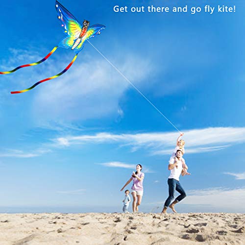 XIN Butterfly Kites for Kids - Huge Beach Kite Easy to Fly with Long Colorful Tail, Includes Kite Line and Bag - Thumbnail 3