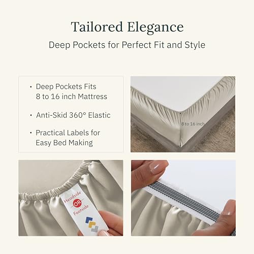 California Design Den Certified Luxury 100% Egyptian Cotton Sheets Set - California King Sheets Deep Pocket Set, Sateen Weave, Soft and Durable Luxury Bedding, Ideal for Hot Sleepers - Beige