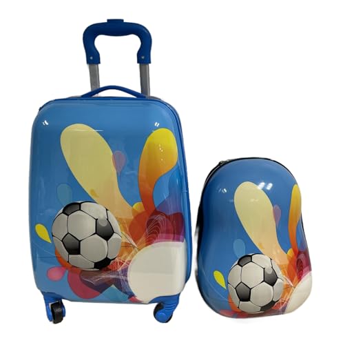 Gustav Voss 2-TLG. Kinder-Koffer-Set: Reisekoffer+Rucksack Kids Kindergepäck auf Rollen Trolley Reisekoffer mit Teleskopgriff Hartschalenkoffer Motiv: Fußball