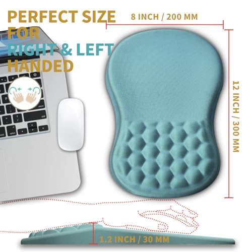 Hokafenle Ergonomic Mouse Pad Wrist Support with Massage Design, Wrist Rest Pain Relief Mousepad with Memory Foam&Non-Slip PU Base, Mouse Pads for Wireless Mouse & Desk (12x8 inch,Light Blue)