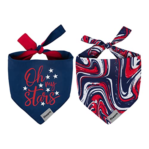 Fitwarm Oh My Stars 2 Pack Reversible Dog Bandana, 4th of July Dog Triangle Bibs Scarf for Small Dogs Boy Girl, Cat Kerchief, Red Blue White, XSmall