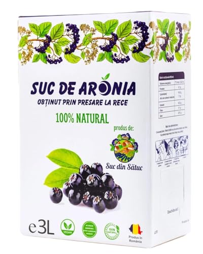 Suc din Satuc Succo di Aronia, 100% Naturale, Spremuto a Freddo, 3L, Vegano, Prodotto in Romania