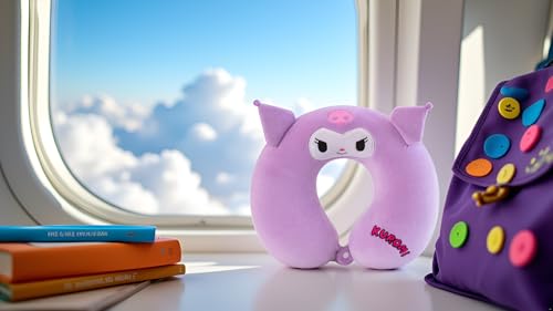 Image of Soft and Comfortable Cartoon Designed U-Shaped Kids Travel Neck Pillow for Airplane Car Flight Head Neck Support for Boys and Girls (Pack of 1, Puple)