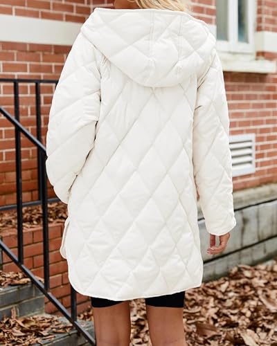 Long Jackets for Women Lightweight Warm Winter Coats for Women Diamond Quilted Hooded Puffer Jacket with Pockets3