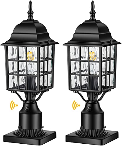 Vianis Dusk To Dawn Outdoor Post Lights With 3-Inch Pier Mount Base, 19.3" Exterior Post Lantern Fixture With Tempered Glass, Anti-Rust Die Cast Aluminum Light Posts For Outside, Matte Black Lampost #TOP29