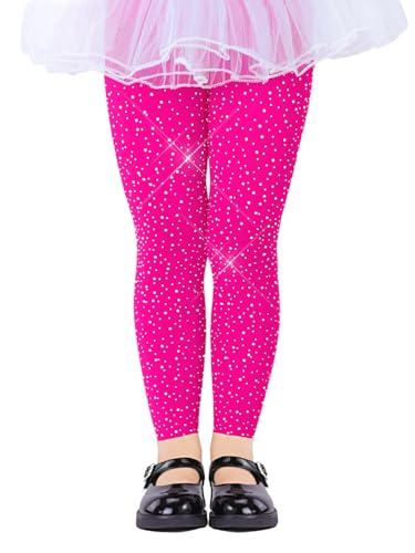 LUCKELF Girls Footless Tights with Sparkle Rhinestone Ballet Dance Tights for School Students Soft Stockings (2-4 Years Rose)
