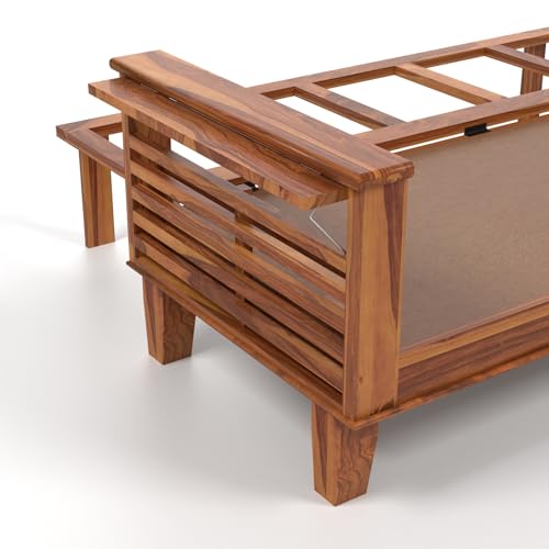 Image of PS Decor Sheesham Wood 3 Seater Sheesham Wood Honey Finish Sofa Cum Bed for Living Room (Brown, Honey Finish) 3-Person Sofa
