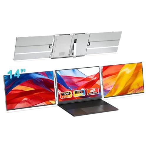Image of VSDISPLAY 14'' Triple Laptop Screen Extender 1920x1200 IPS Portable Display Dual Monitor with Mini H /D USB-C Plug and Play for 13.3''-16'' Laptops