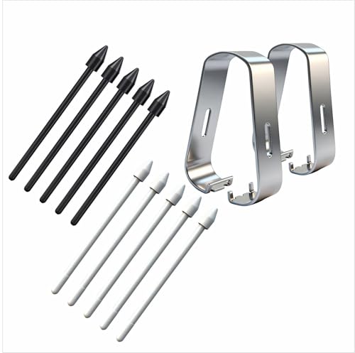 12 Piezas Puntas/Nibs de Repuesto, Set de Puntas para Stylus con 5 Puntas Negras & 5 Puntas Blancas y 2 Pinzas, Compatible con Stylus para Tablets, e-Readers y Smartphones, Preciso & Duradero