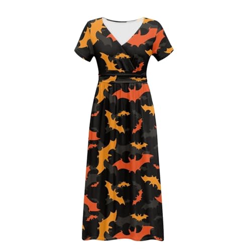 Image of Women's Fall Summer Short Sleeve Ankle Length V-Neck Party Dress with Pockets Size S-3XL