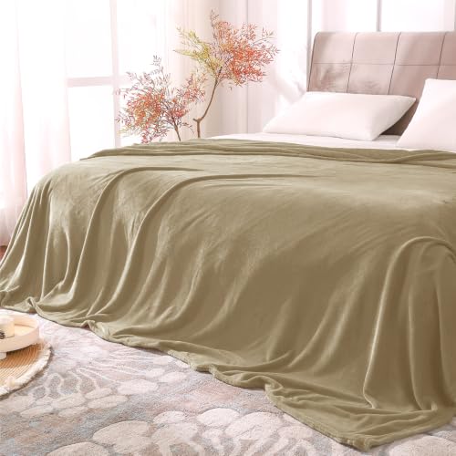 BEDELITE Fleece Blanket Soft Plush King Bed Blanket Light Camel 108"x90"