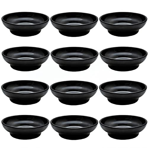 TrueCraftware- Set of 12 Salsa Dish 4-1/2 oz. Melamine Black Color- Perfect for Salsa Guacamole Cheese Condiments Dipping Sauces Mexican Fiesta Serving Side Dish For Chip Dip Guac Pinch Condiments