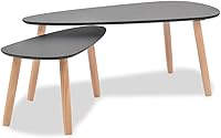 Vista 2 de Juego de mesa de centro de 2 piezas de madera de pino maciza, color negro, grandes mesas de comedor para sala de patio, mesa de centro para balcón
